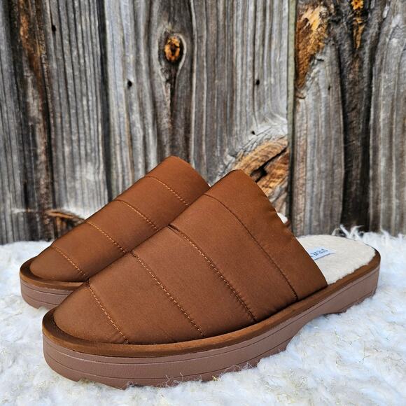 Brown Quilted Slipper Steve Madden Chex Size 10 Faux Shearling Line Puffer Slide - Picture 1 of 12